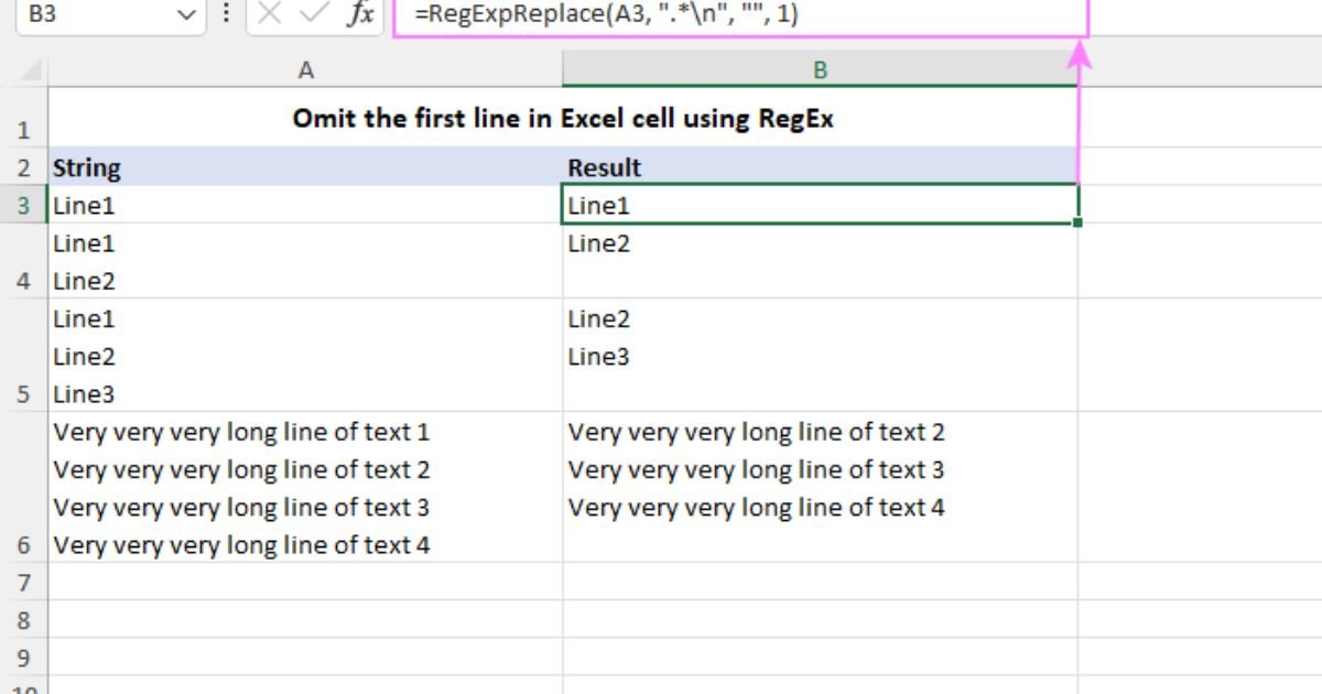 Omit The First Line In Excel Cell